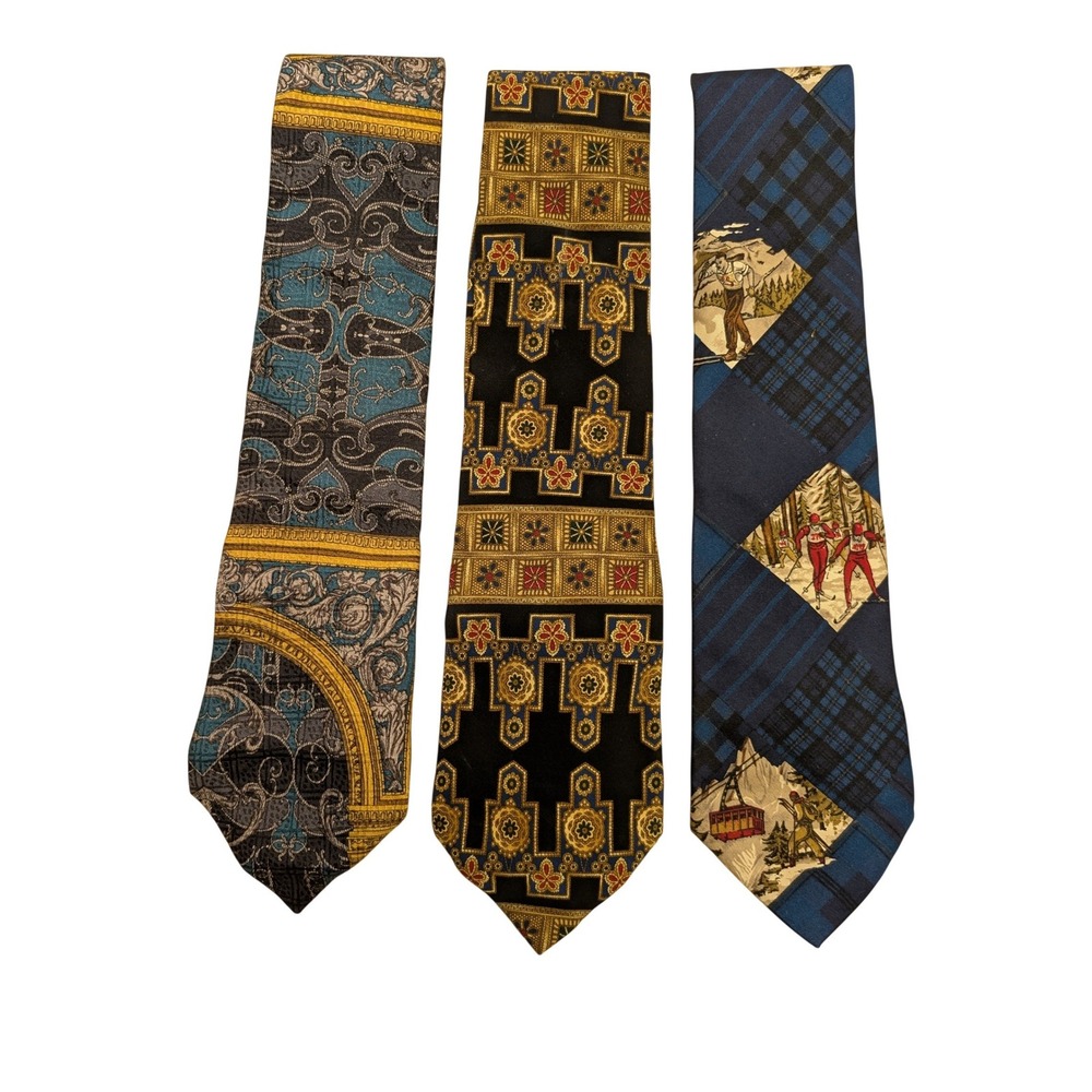 Lot of 3 Vintage Metropolitan Museum of Art 100% Silk Men's Ties Ornate Skiing